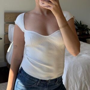 H&M White Ribbed Classy Top